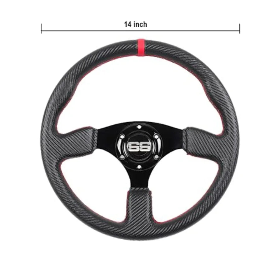 350mm Sport Racing Steering Wheel for Golf Cart – PU Leather, Universal 5/6 Hole