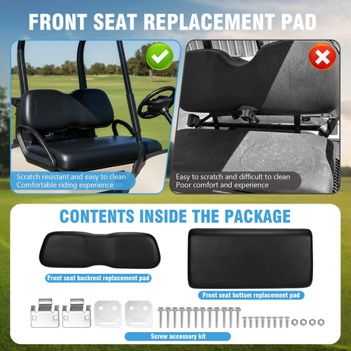 Club Car DS Front Seat Cushion Set – Black PU Leather Bottom & Backrest Kit (2000.5 & Up)