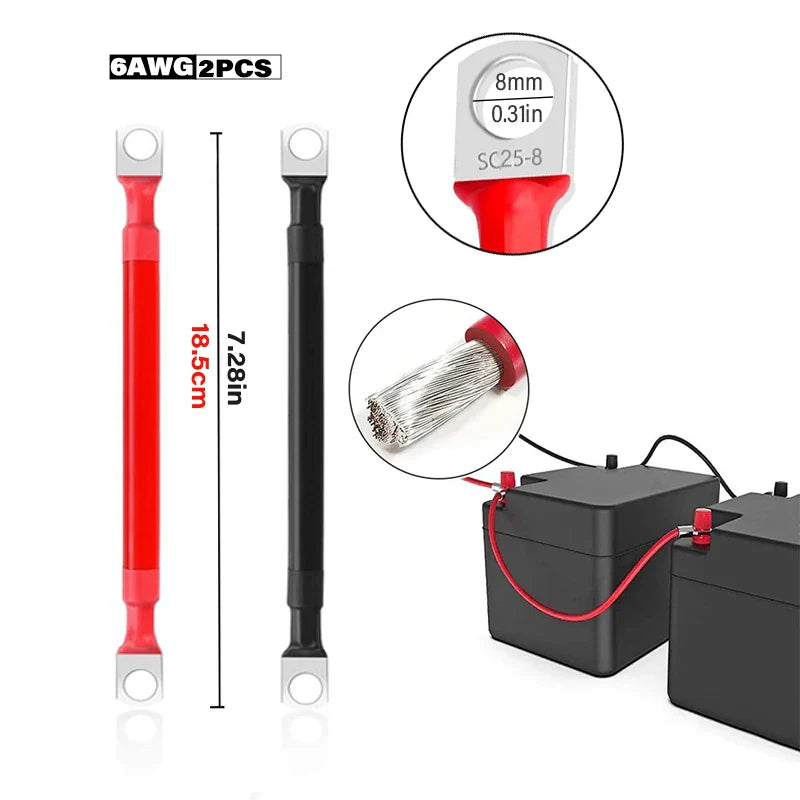 4AWG/6AWG Battery Cables with Screw Terminals, 18.5cm/7.3in Total Length, Copper Cable for Cars, Motorcycles, RVs,