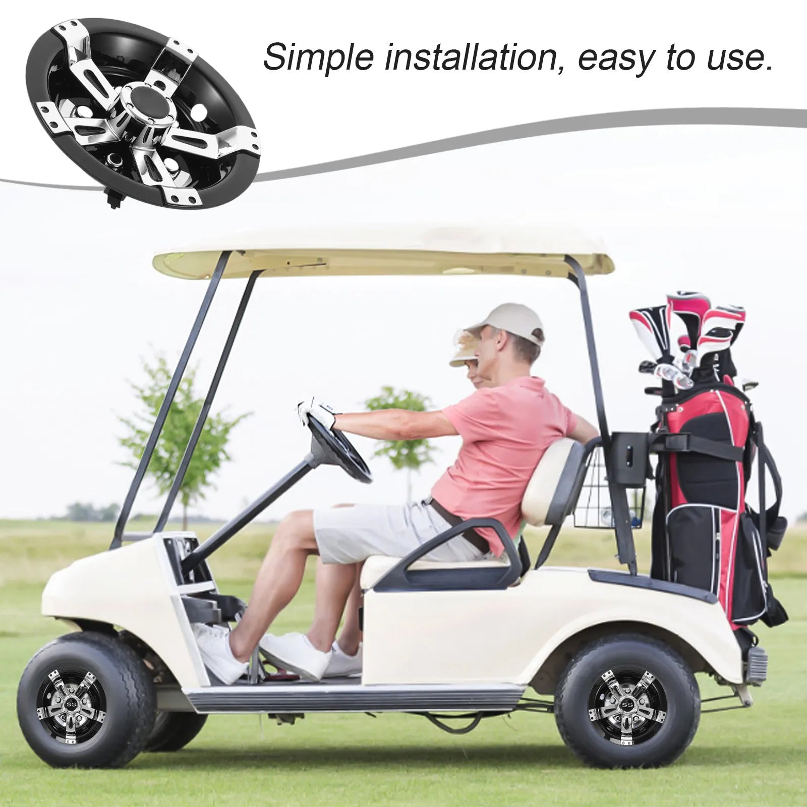 Golf Cart Wheel Hub Cover Hub Cover 8 Inch Decorative Rim Cap Universal Fit Plastic Material Black White Plating