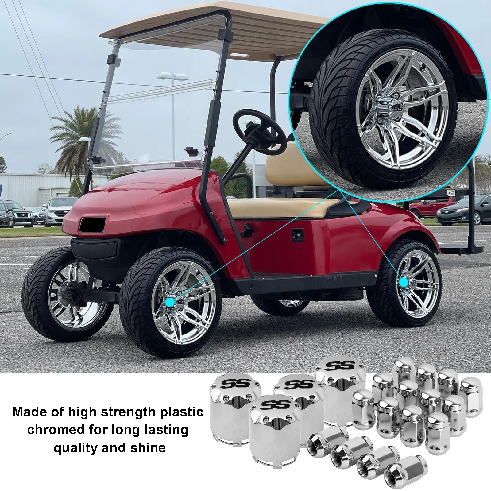 Wheel Lug Nuts and Chrome SS Wheel Hub Cap Covers Kit | EZGO-Cartzilla Golf Cart Parts &amp; Accessories