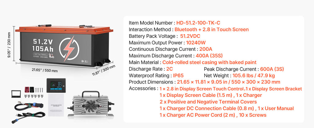 36V/48V 105Ah LiFePO4 Golf Cart Lithium Battery with BMS